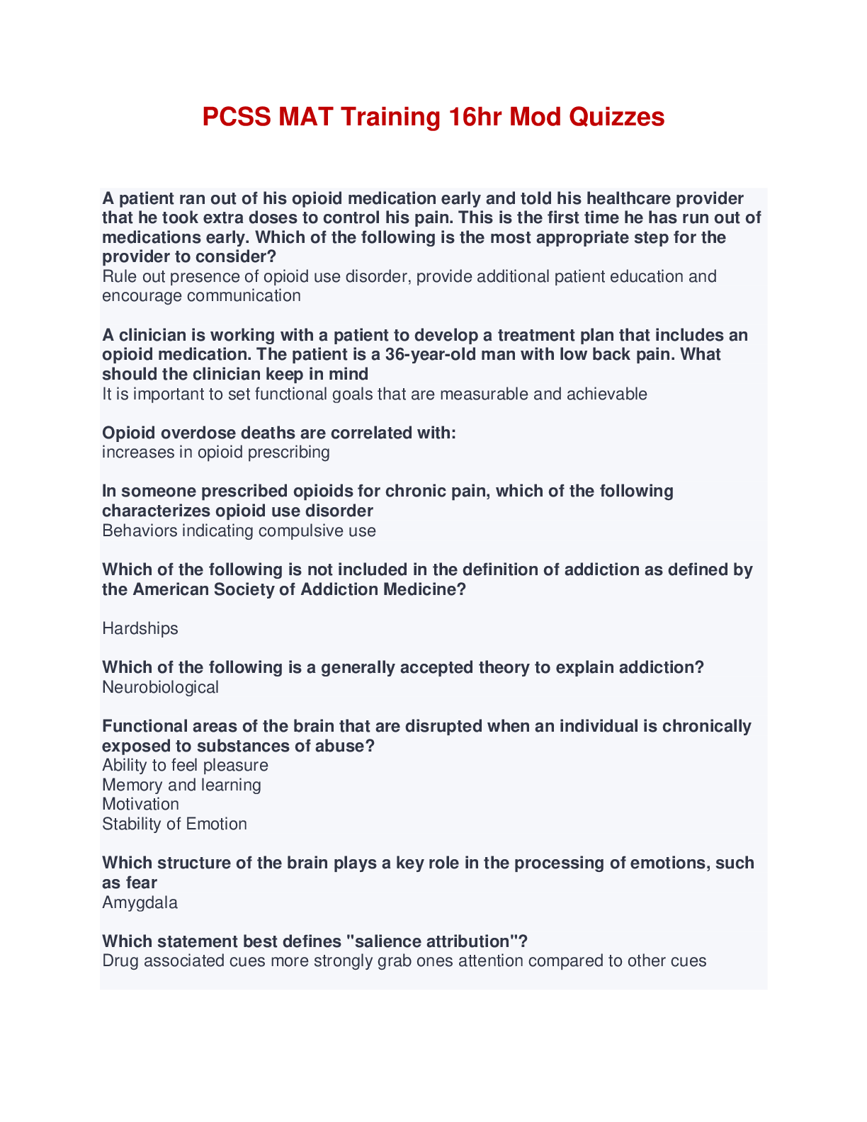 PCSS MAT Training 16hr Mod Quizzes (Answered) Browsegrades